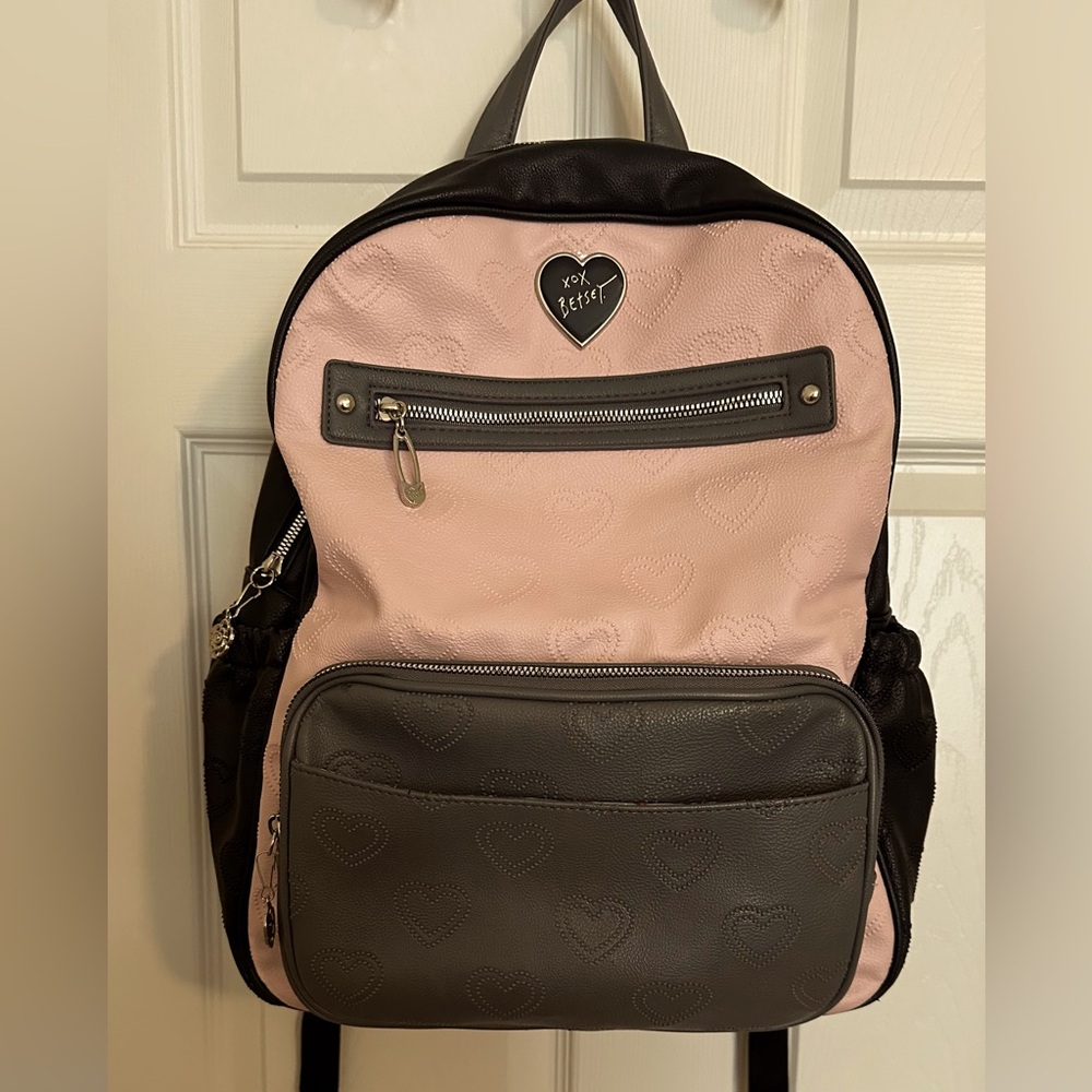 Betsy Johnson Pink and Black Heart Diaper Bag